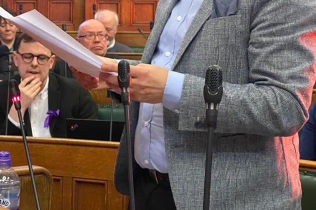 Council leader Peter Mason listens as the Lib Dems present their amendment