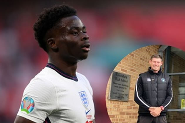 Bukayo Saka, and his former PE teacher Mark Harvey at Greenford High School