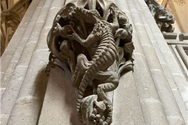 A carving of a creature at Wells Cathedral 