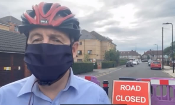 Ealing council leader Julian Bell at an LTN barrier