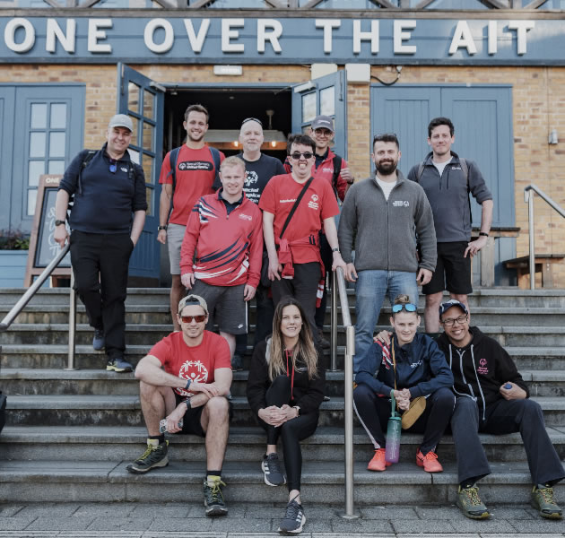 Members of the team at the end of its 21 mile walk 