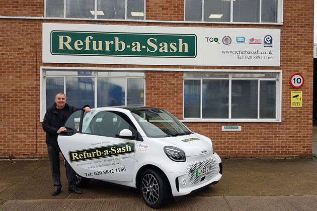 Green Van Man: Graeme Keene from Refurb-a-sash, Isleworth, shows off the new electric delivery vehicle
