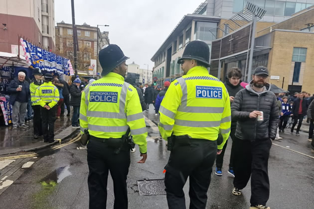 Officers on patrol ahead of a game at Stamford Bridge