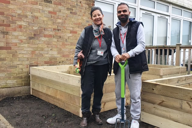 Martha Elsesser: lead gardener and volunteer and Sunny Kharbanda: Operations Manager Hounslow FoodBox