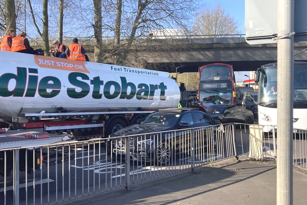 The protestors on top of the fuel truck