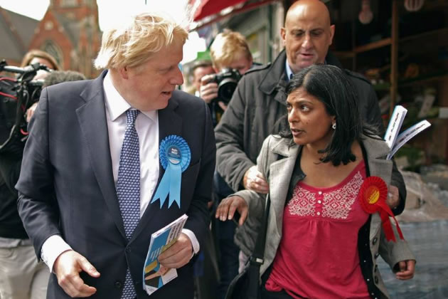 A fraught encounter between Rupa Huq and Boris Johnson during the 2015 general election on Churchfield Road, Acton