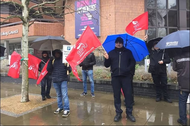 Serco employees protesting outside Ealing Town Hall last year
