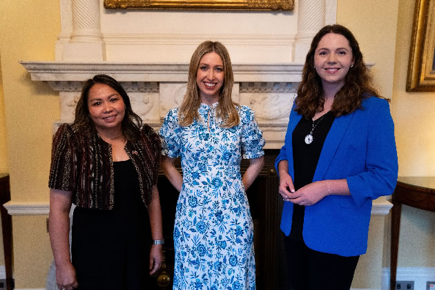 Leah De Leon (left) with Laura Trott MP and Laura Blumenthal 