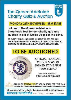 Flier for charity quiz at Queen Adelaide pub in Shepherd's Bush